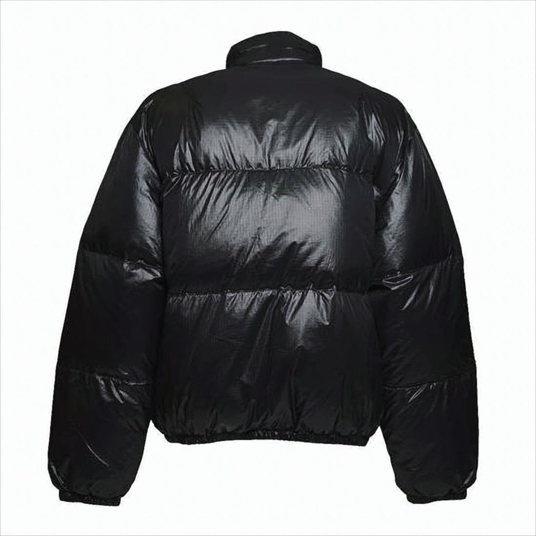 Oversized Black Puffer Jacket with High Collar and Button Closure