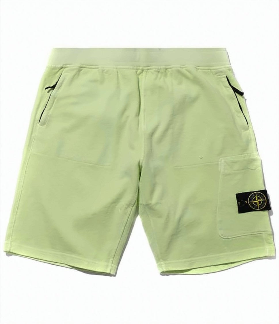 Relaxed Fit Green Cotton Shorts