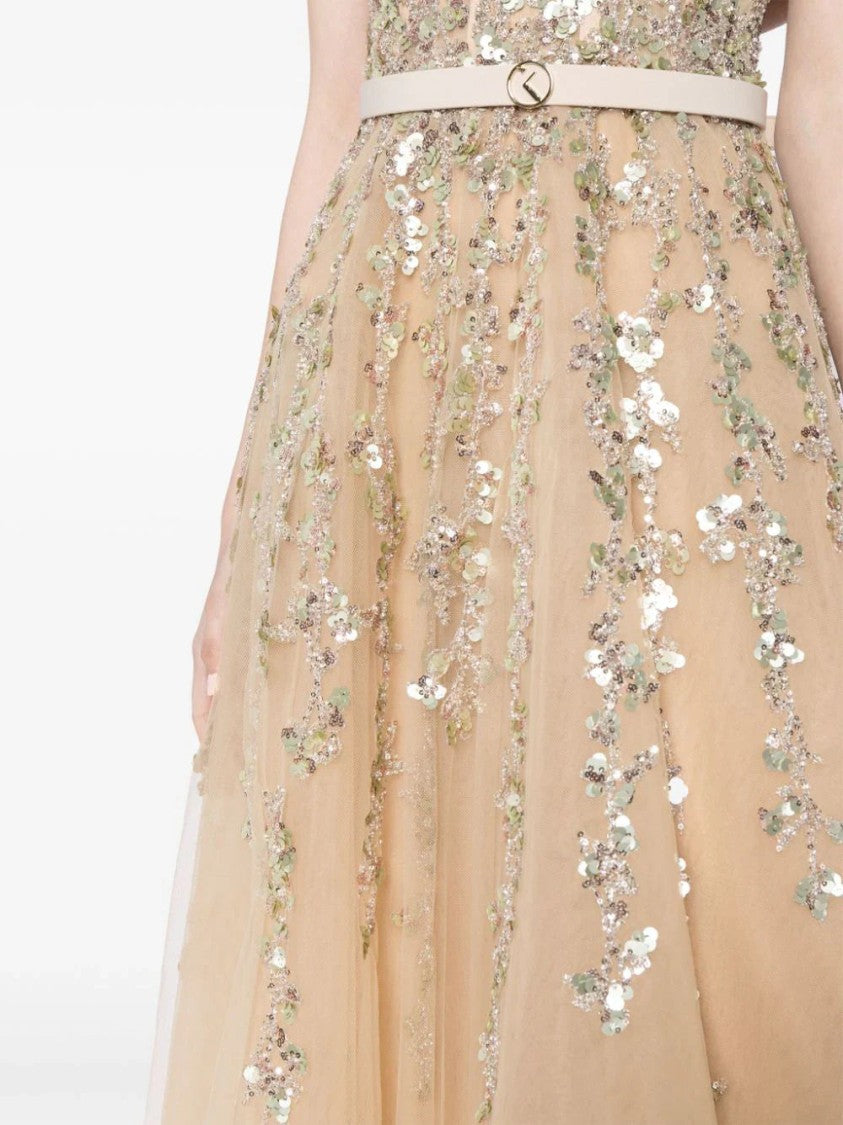 Tulle Stapless Dress With A Dotted Beading