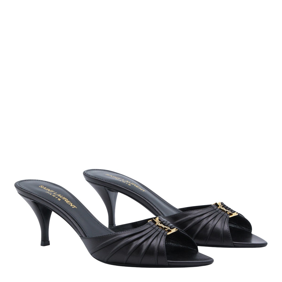 Open-Toe Gathered Leather Sandals