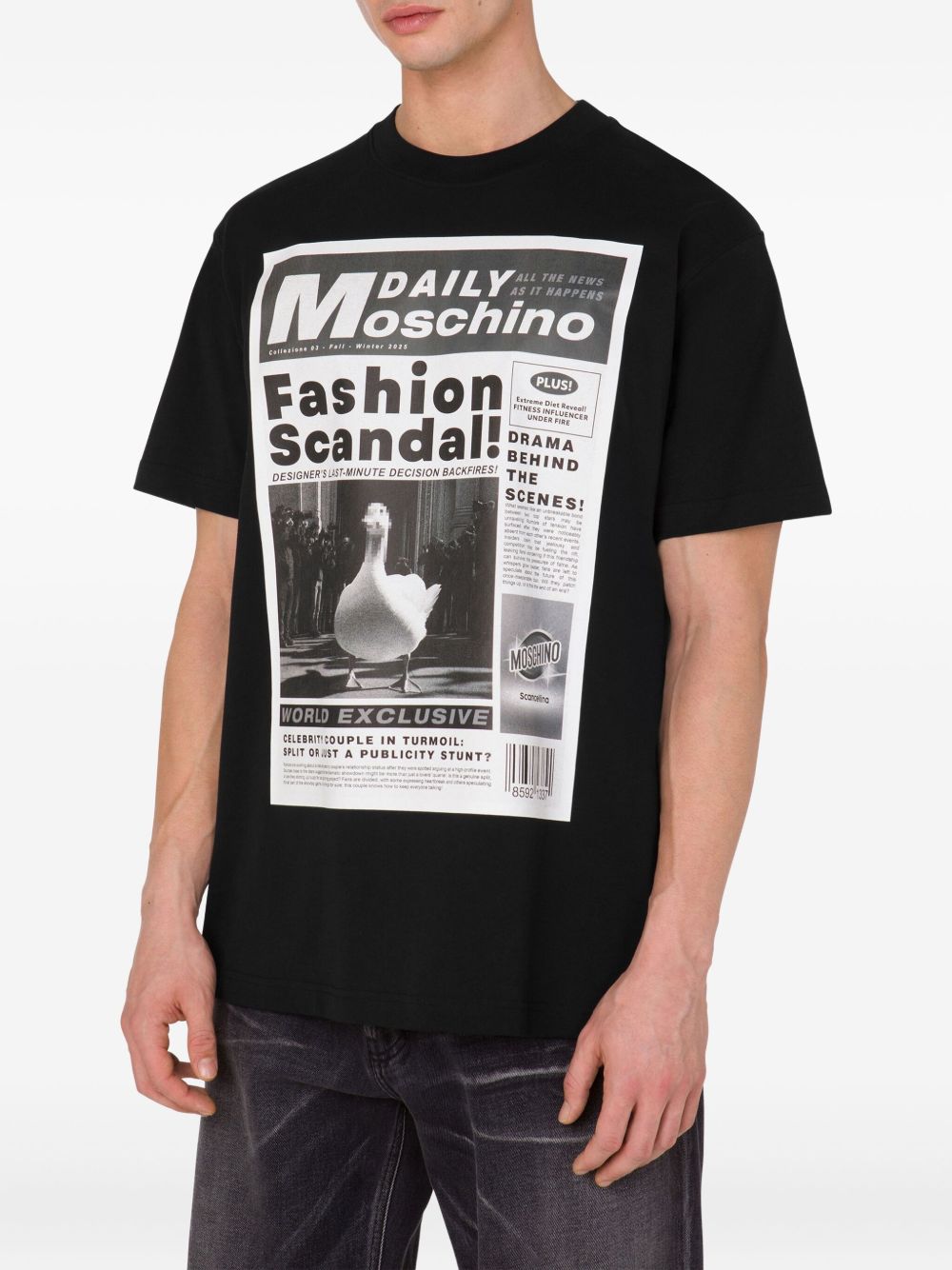 T-shirt w stylu gazety, graficzny, czarny