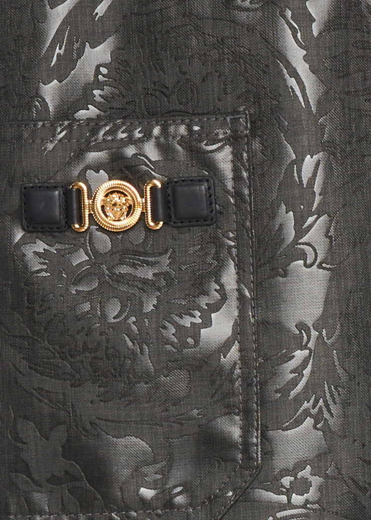 Grey Jacquard Trousers With Five-Pocket Design