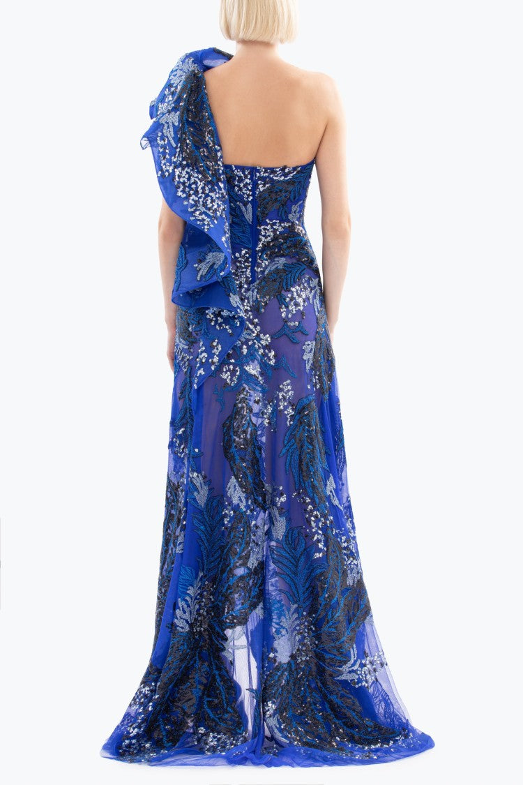 One-Shoulder Embroidered Long Dress