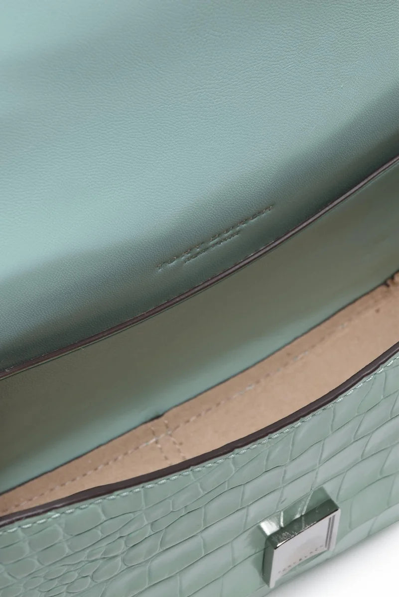 Thea Embossed Flat Flap Shoulder Bag - Green