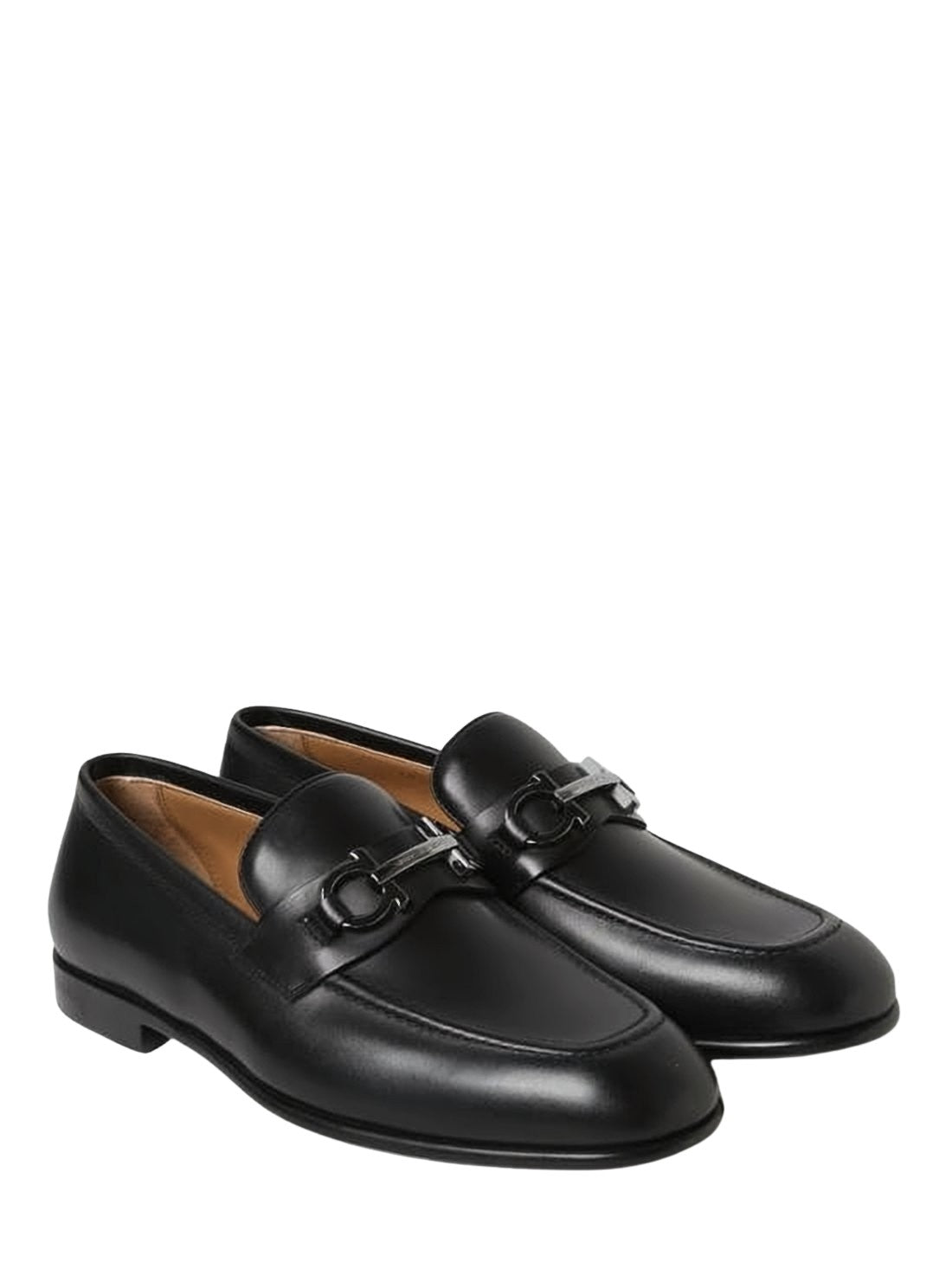 Black Calf Leather Loafers with Metal Bit Detail
