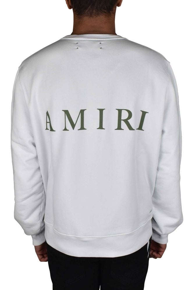 White Cotton Sweatshirt With Khaki Logo Print