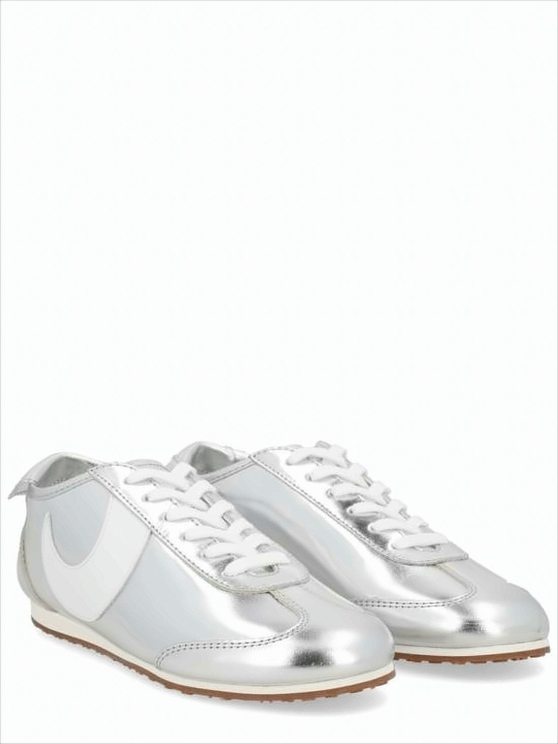 Metallic Silver Leather Sneakers with Crescent Accent