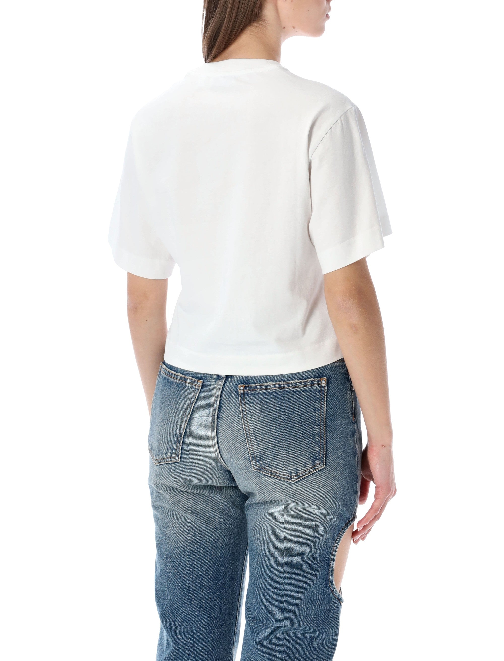 Flower-Embellished Cropped T-Shirt