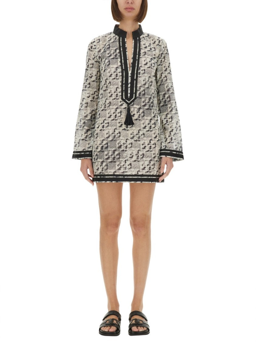 Printed Silk-Cotton Tunic With V-Neckline
