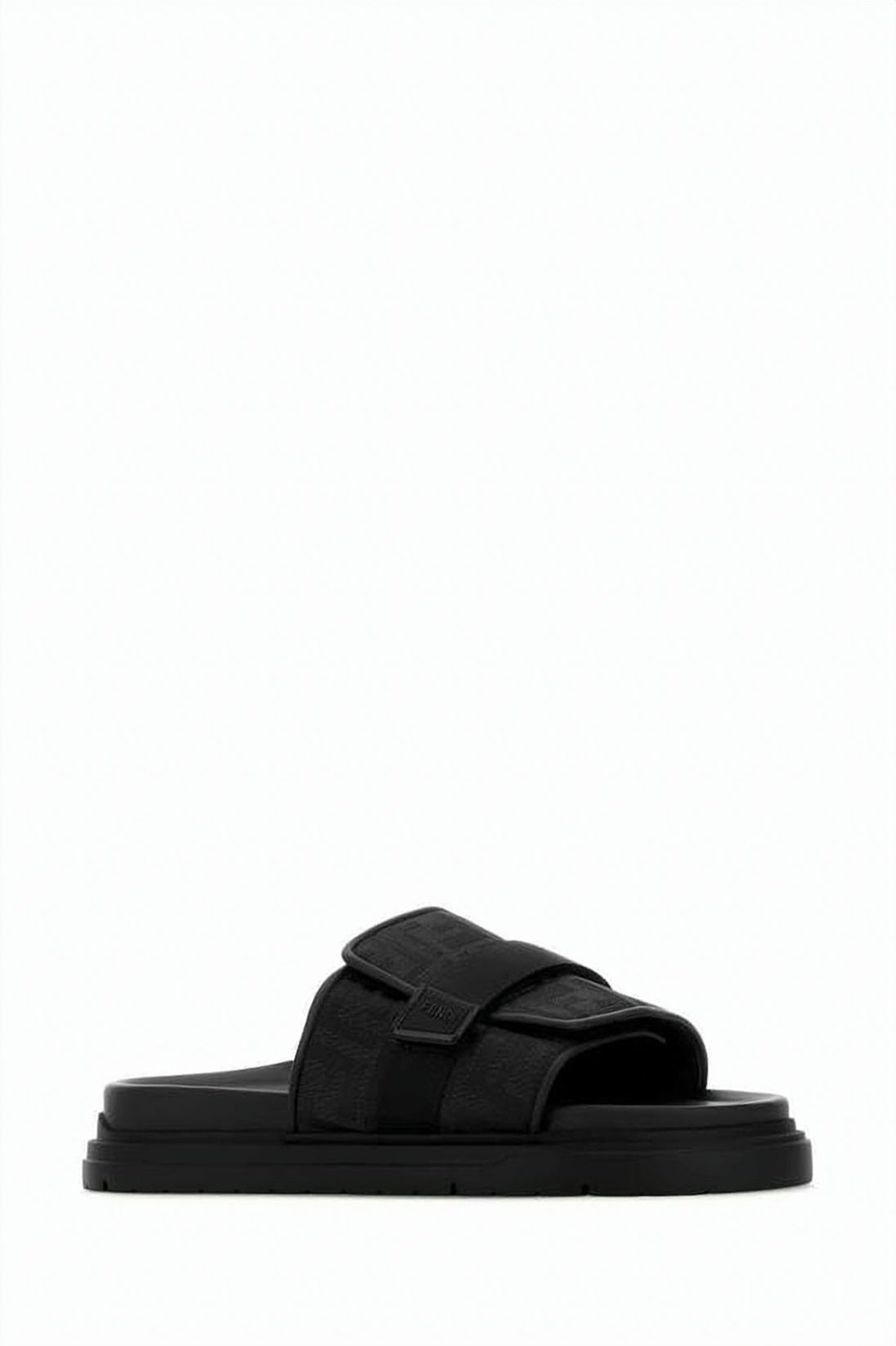 Black Slide Sandal With Embossed Detailing