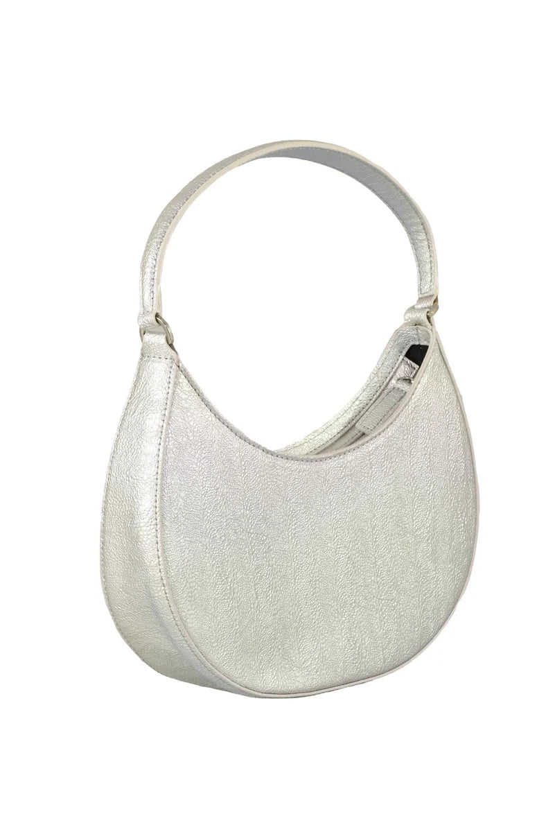 Crescent-Shaped Metallic Silver MSGM Bag