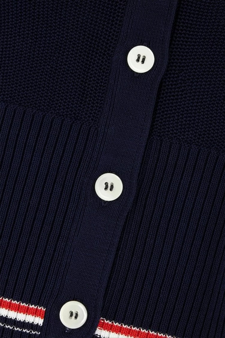 Deep V-Neck Cardigan with Tricolor Accents