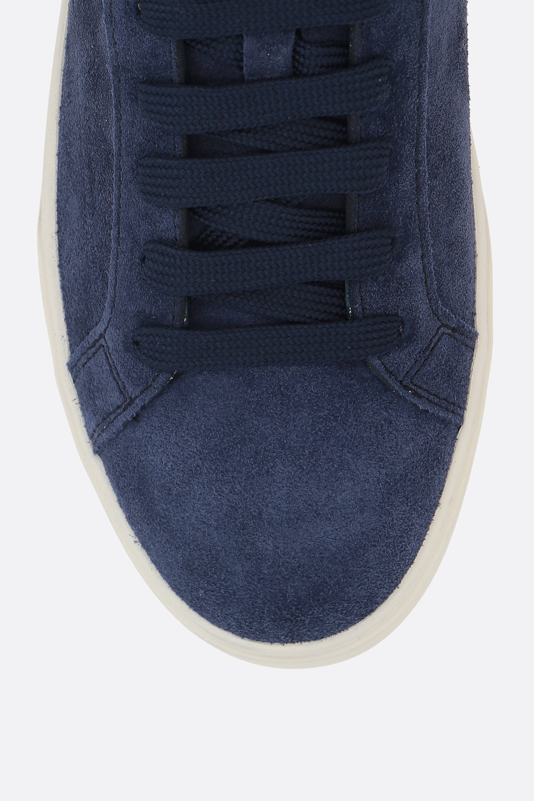 Deep Navy Suede Low-Top Sneakers with Off-White Sole