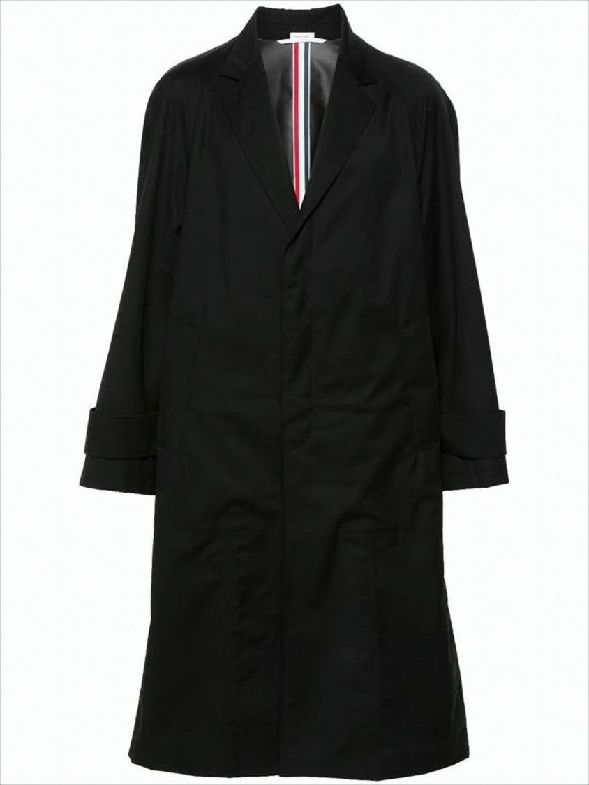 Long Black Wool Coat with Tailored Silhouette and Tricolor Accents