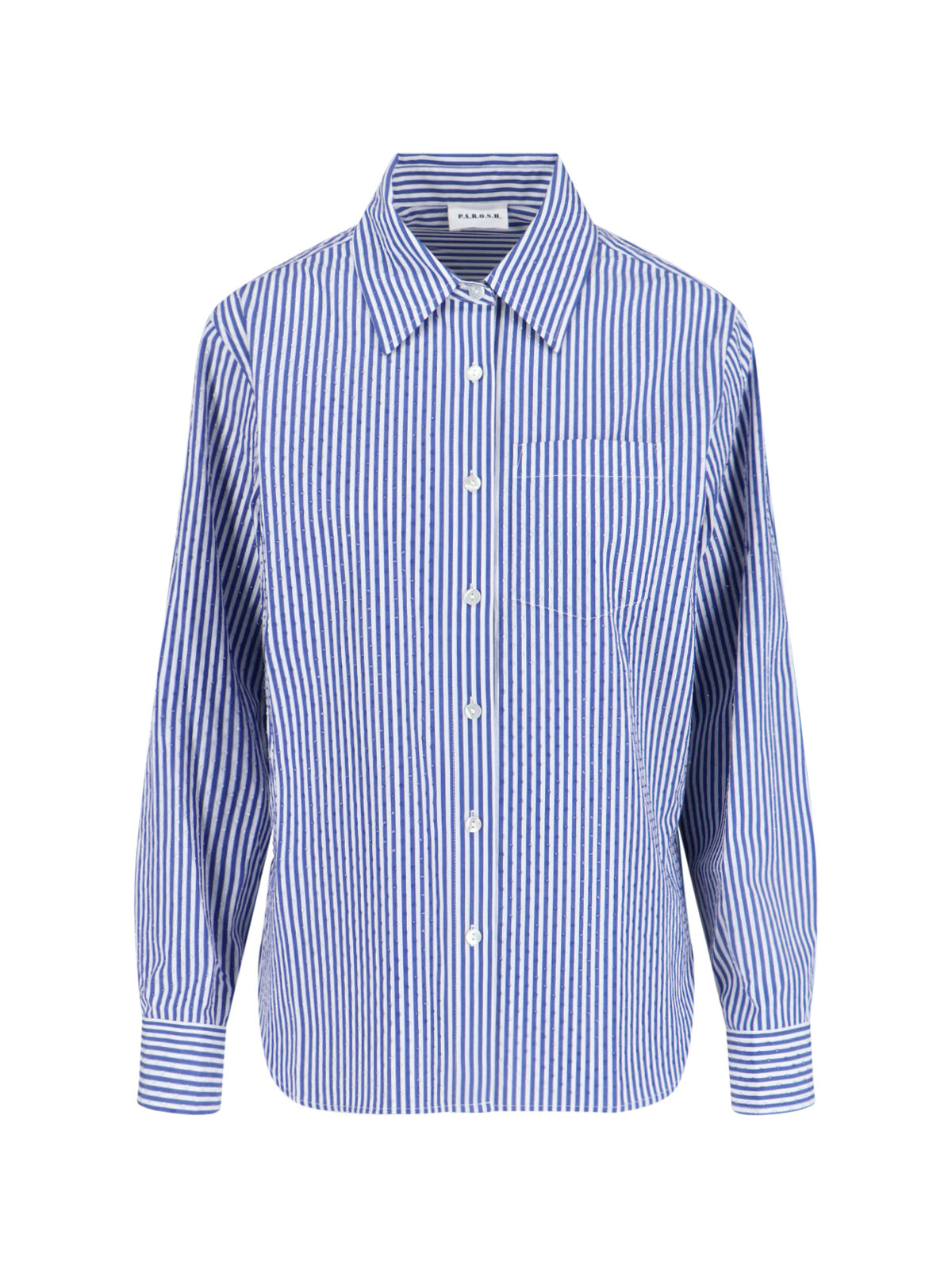 Blue Striped Cotton Shirt with Rhinestones
