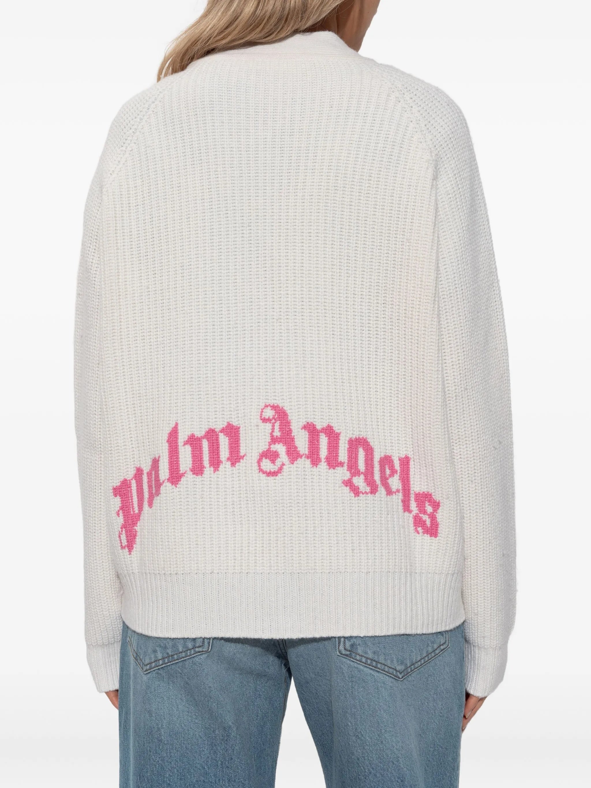 Pink Ribbed Knit Viscose Blend Cardigan