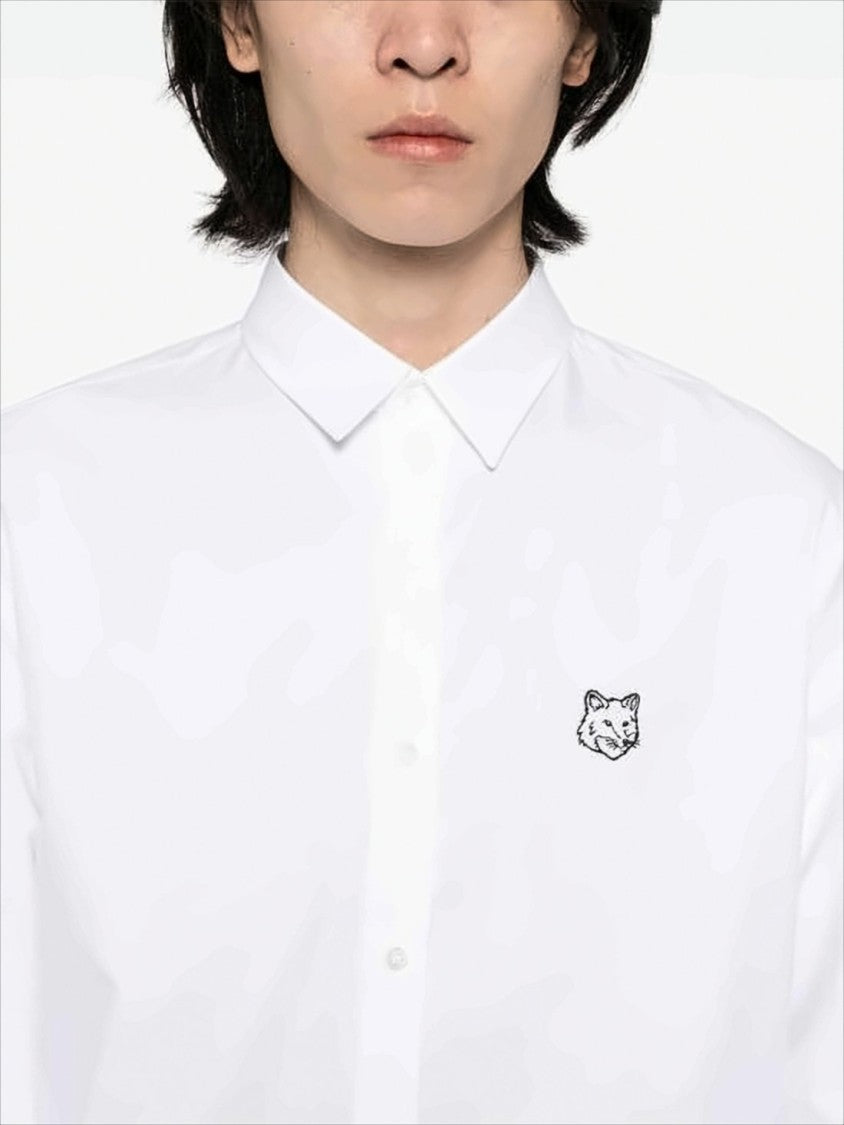 Long-Sleeve White Shirt With Embroidered Fox Emblem