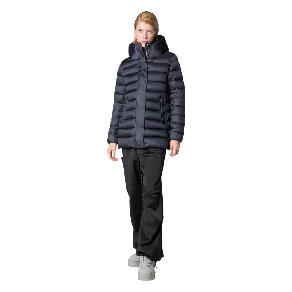 Lightweight Blue Quilted Coat With High Collar