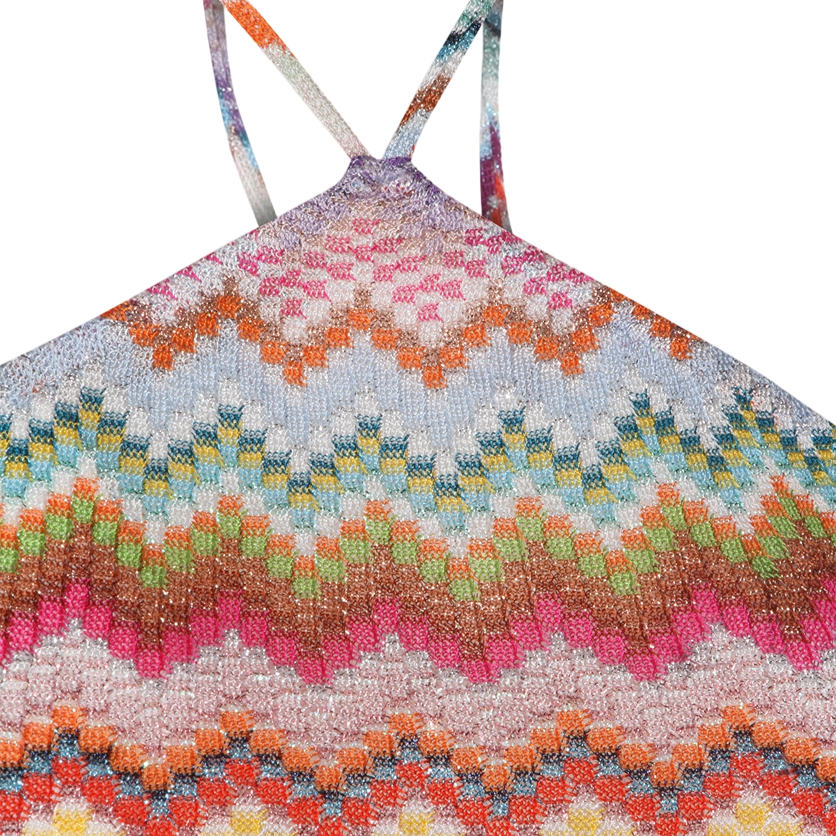 Zigzag Pattern Halter Neck Top with Ties