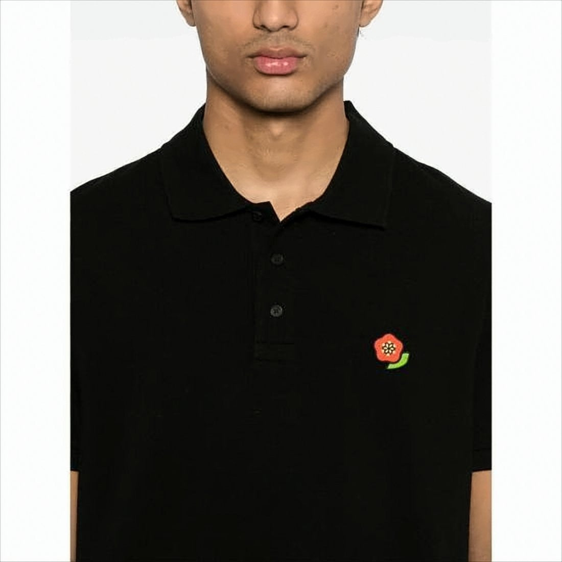 Short-Sleeve Polo Shirt with Embroidered Flower Detail
