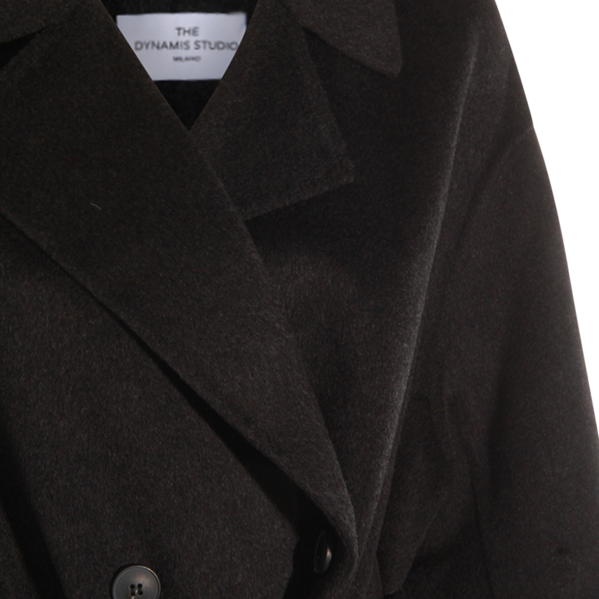 Double-Breasted Black Coat with Fabric Belt