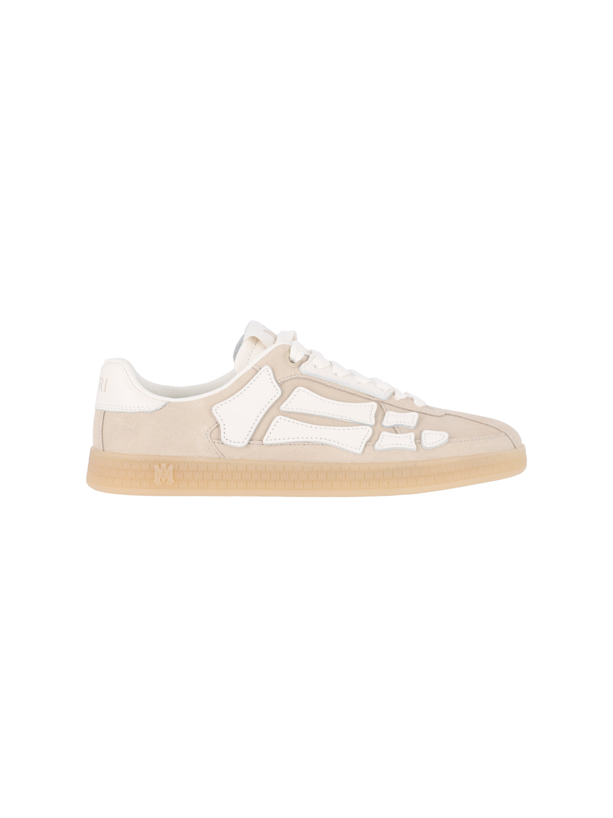 Beige Suede Skeletal Pattern Low-Top Sneakers