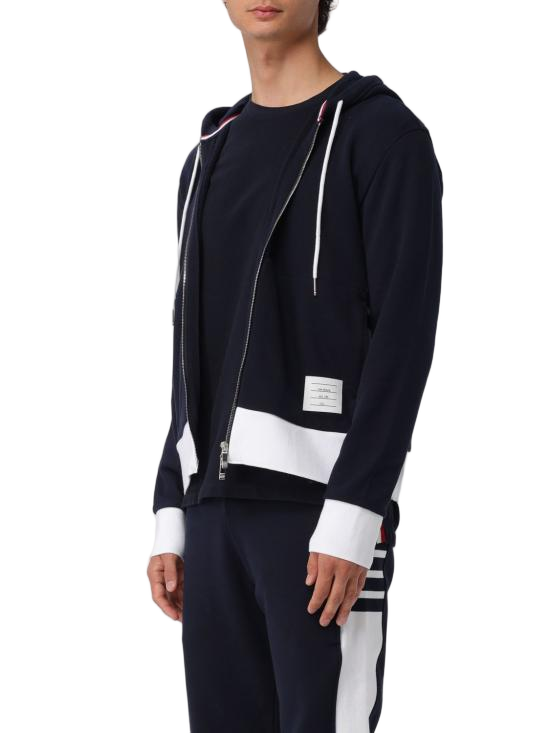 Cotton Hooded Zip-Up Top with Contrasting Trim