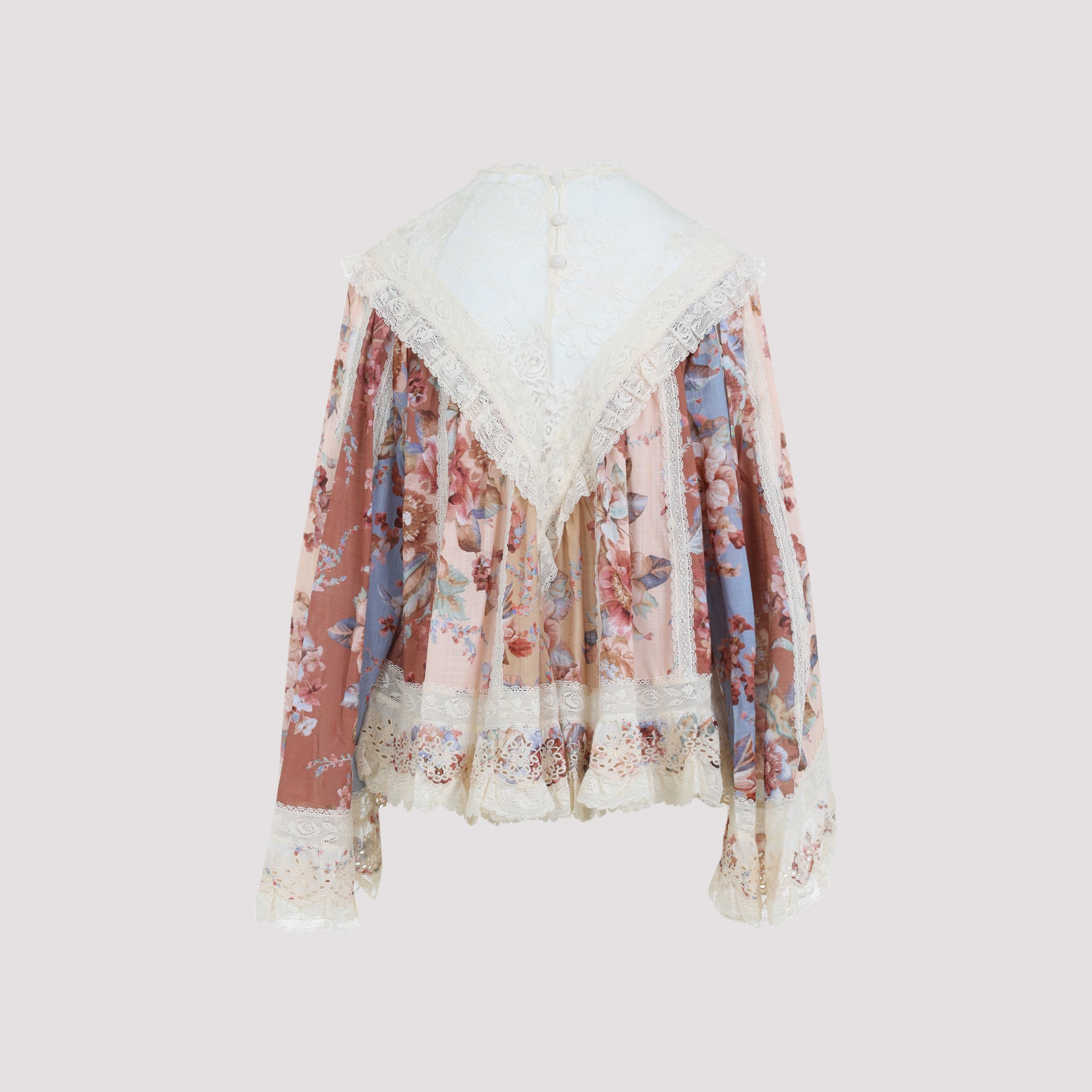 Multicolor Floral Print Blouse With Lace Yoke