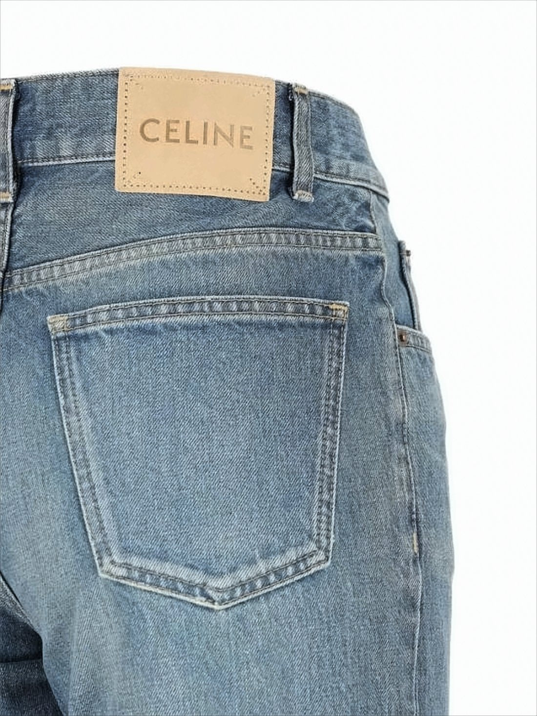 Flared Blue Denim Pants with Vintage Detailing