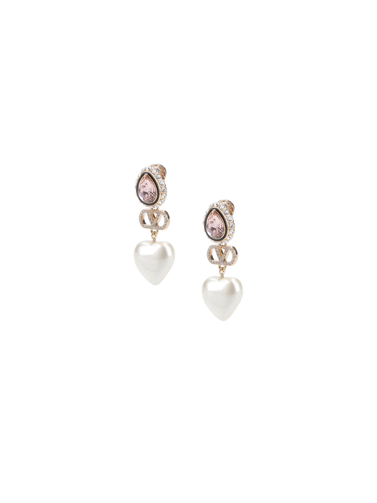 White Vlogo Heart Embellished Resin Earrings