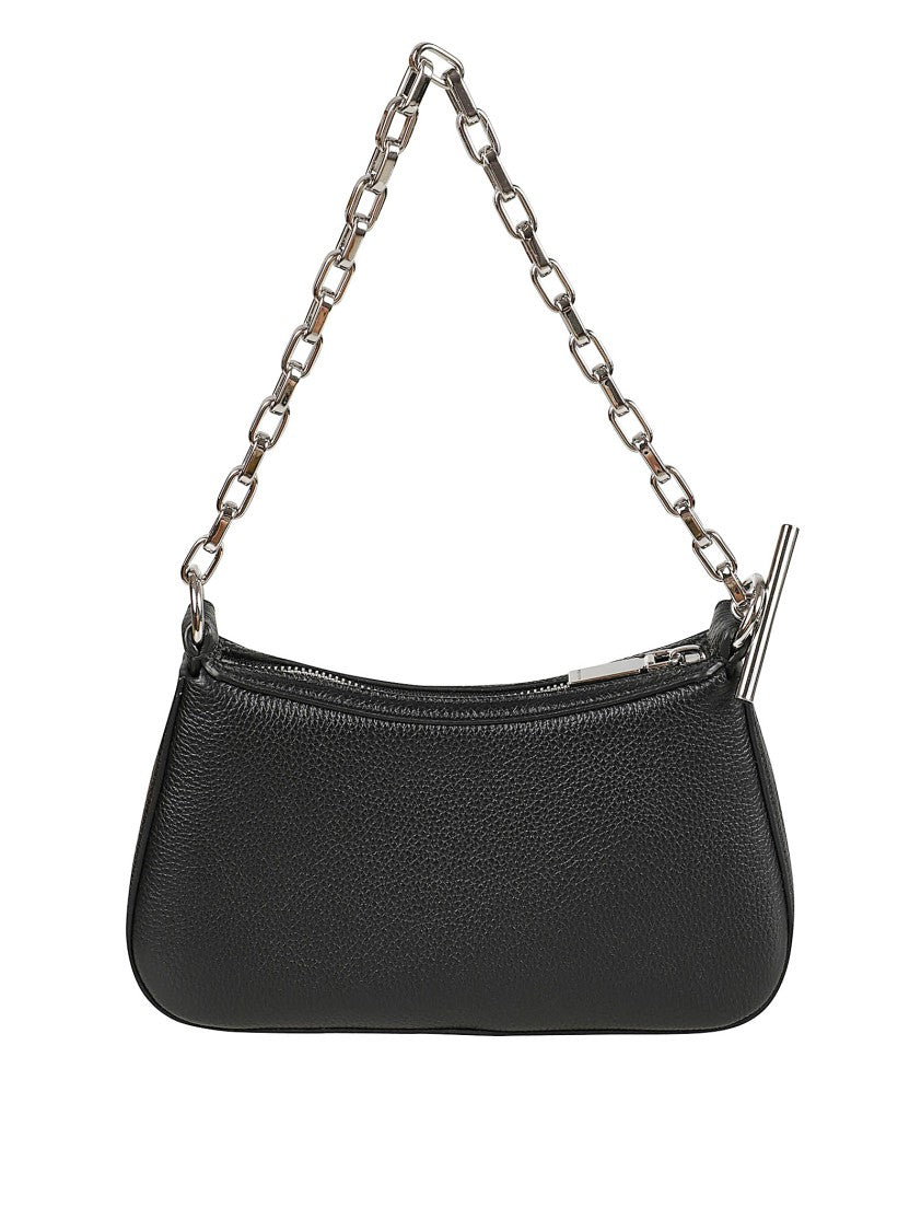 Rectangular Textured Leather Bag With Chain Strap