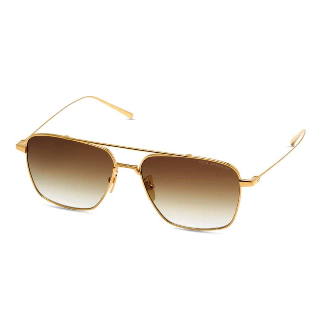 Artoa.57 Rectangular Gradient Brown Tint Sunglasses with Gold-tone Metal Frame