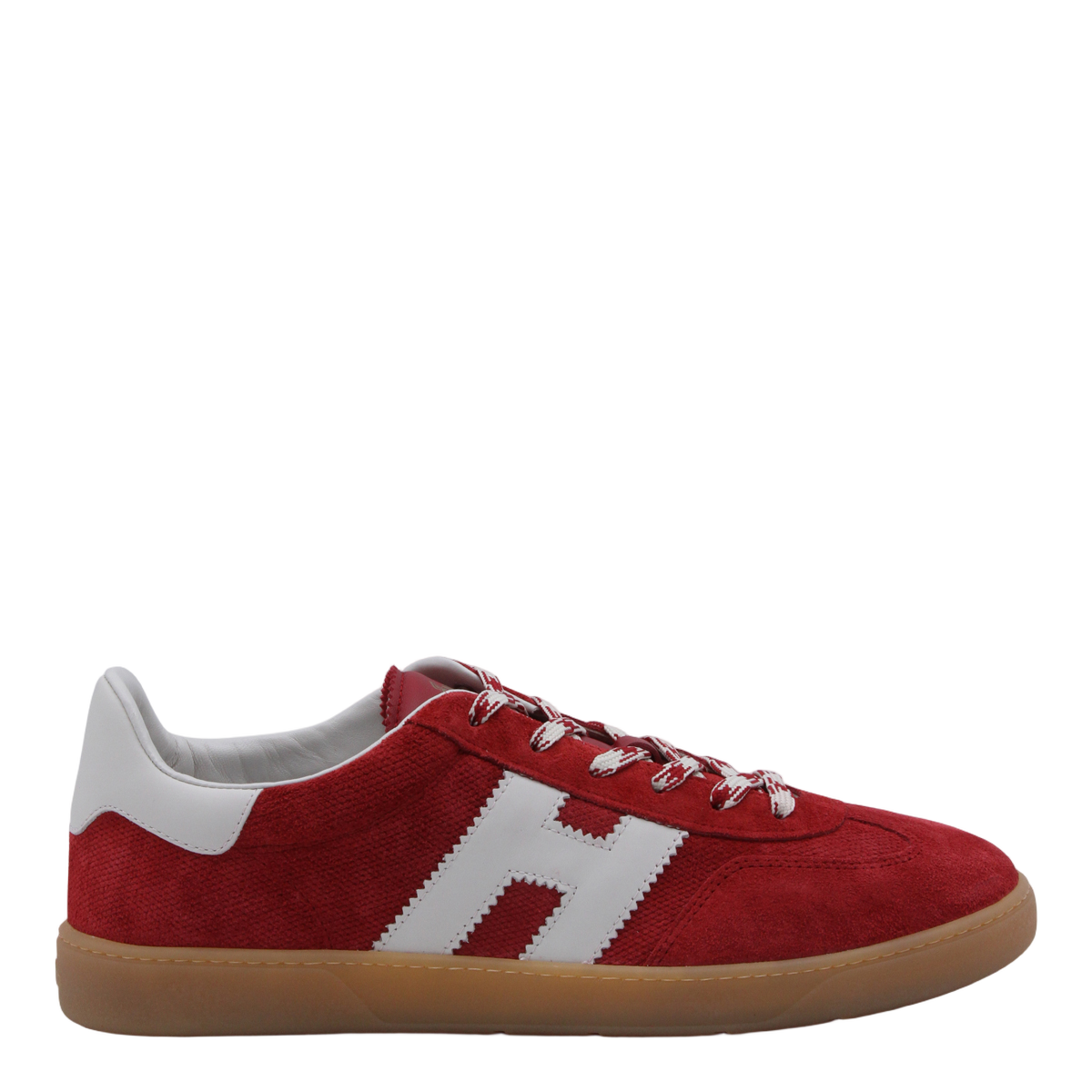 Red Suede Sneakers with Distinctive 'H' Logo