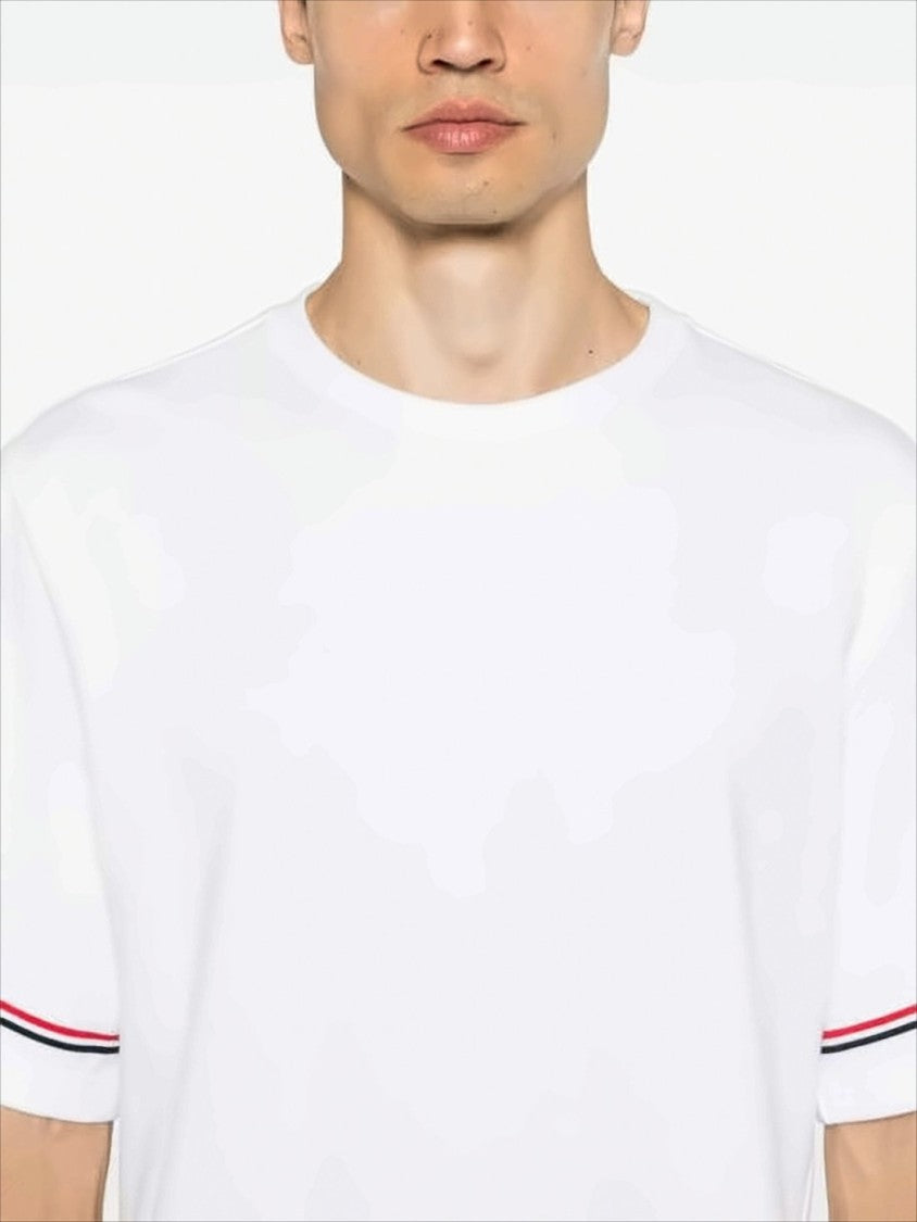 Boxy White Cotton T-Shirt with Striped Accents
