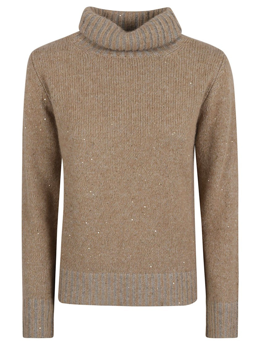 Ribbed Turtleneck Sweater With Subtle Sparkle