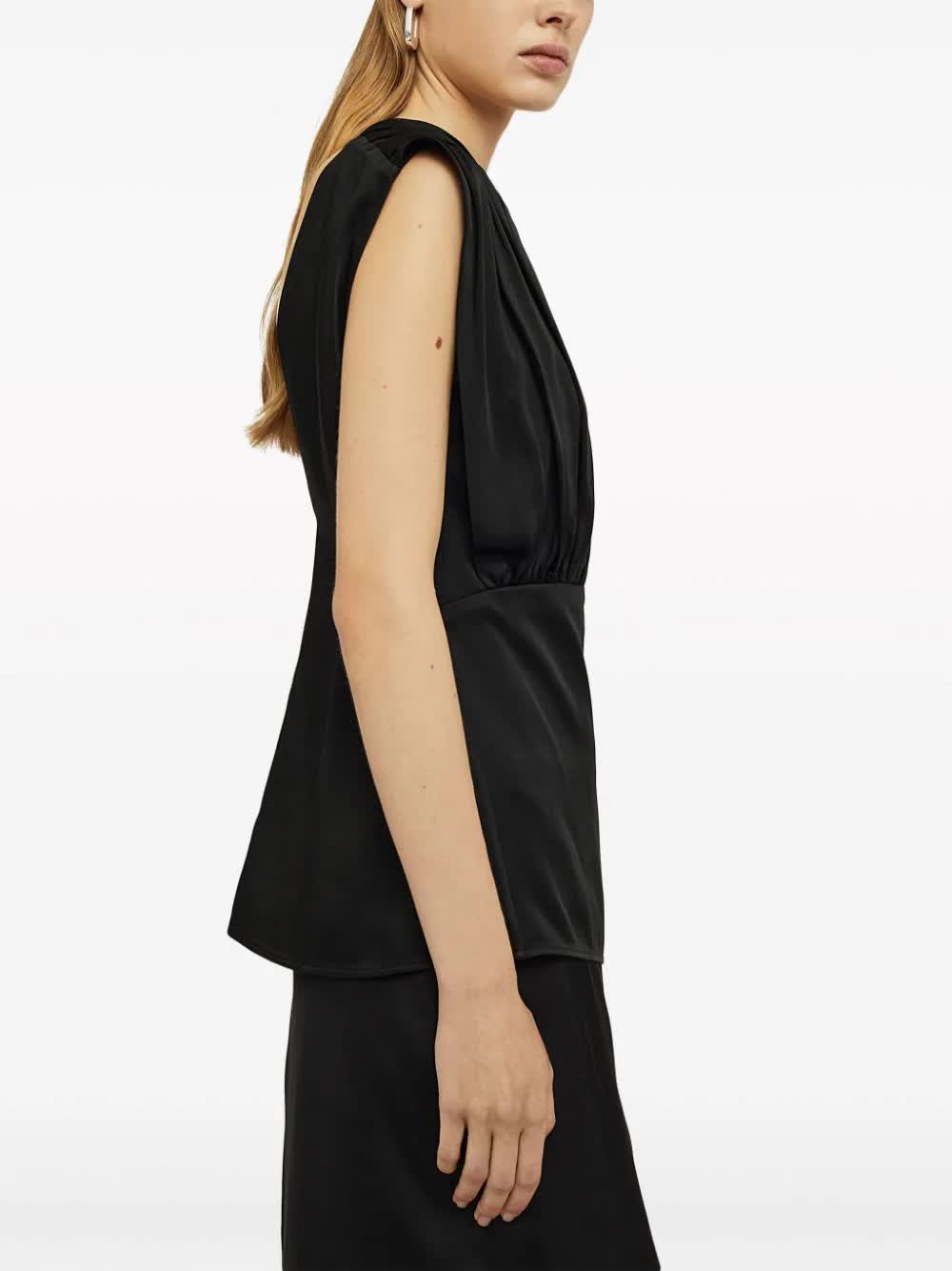 Black Structured Gathered Acetate Top