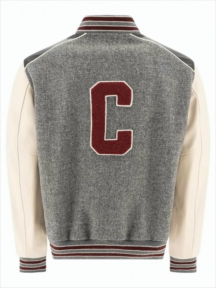 Varsity-Style Bomber Jacket with Lambskin Sleeves