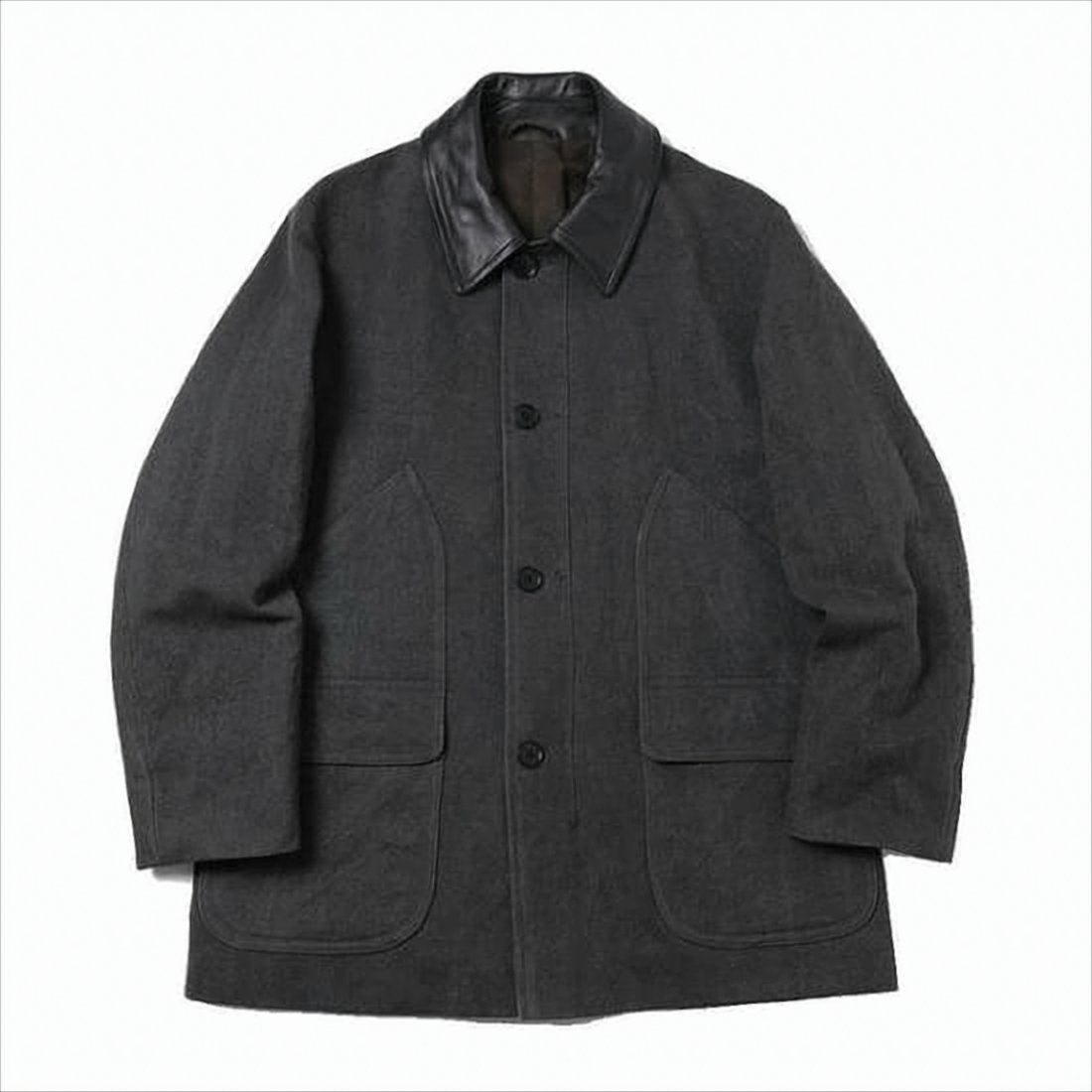 Charcoal Jacket with Distinctive Leather Collar