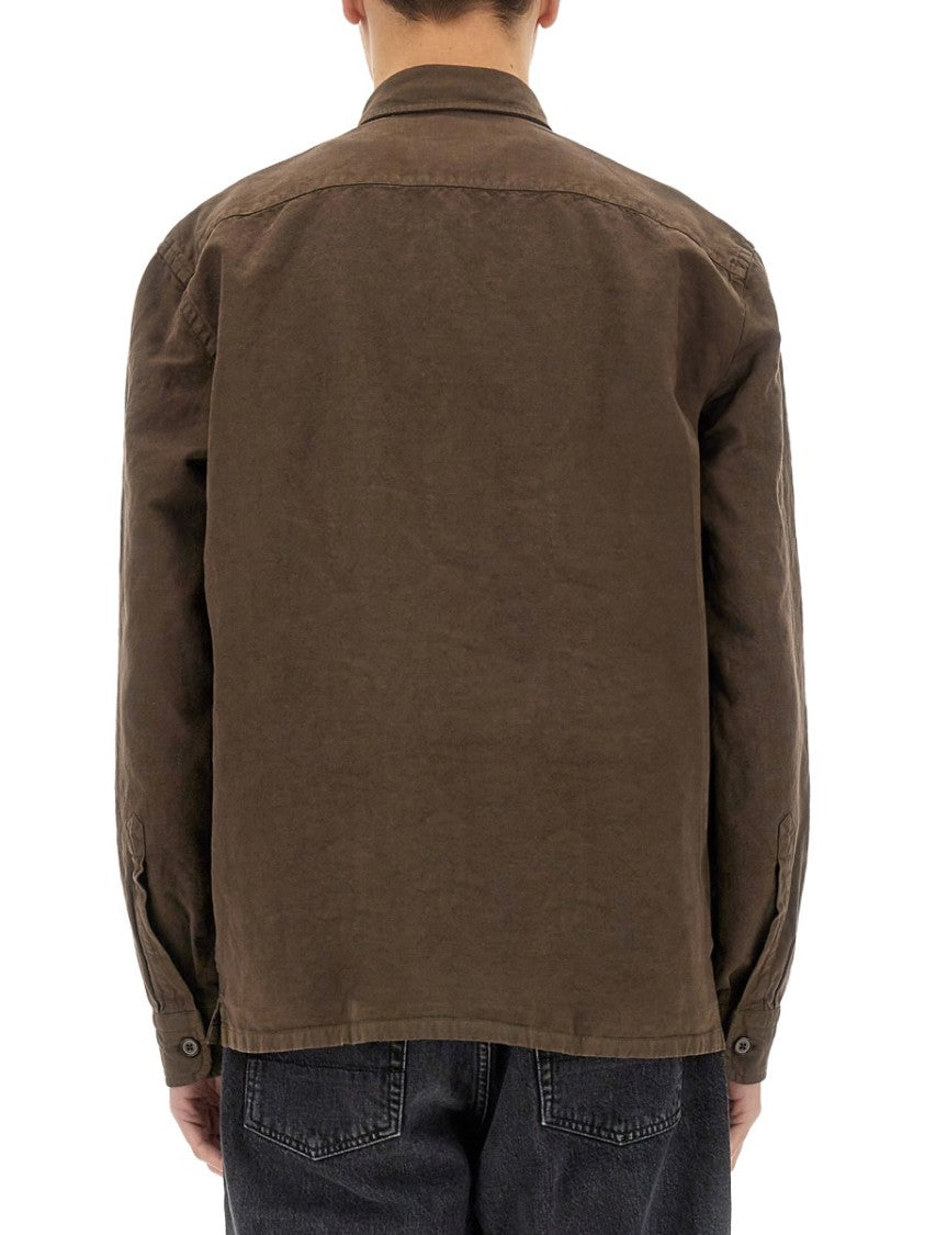 Brown Linen-Cotton Blend Shirt Jacket