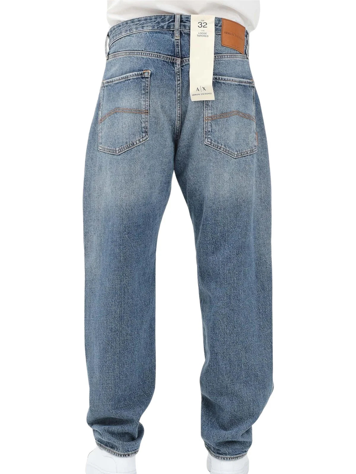 Blue Cotton Elastane Loose Tapered Jeans