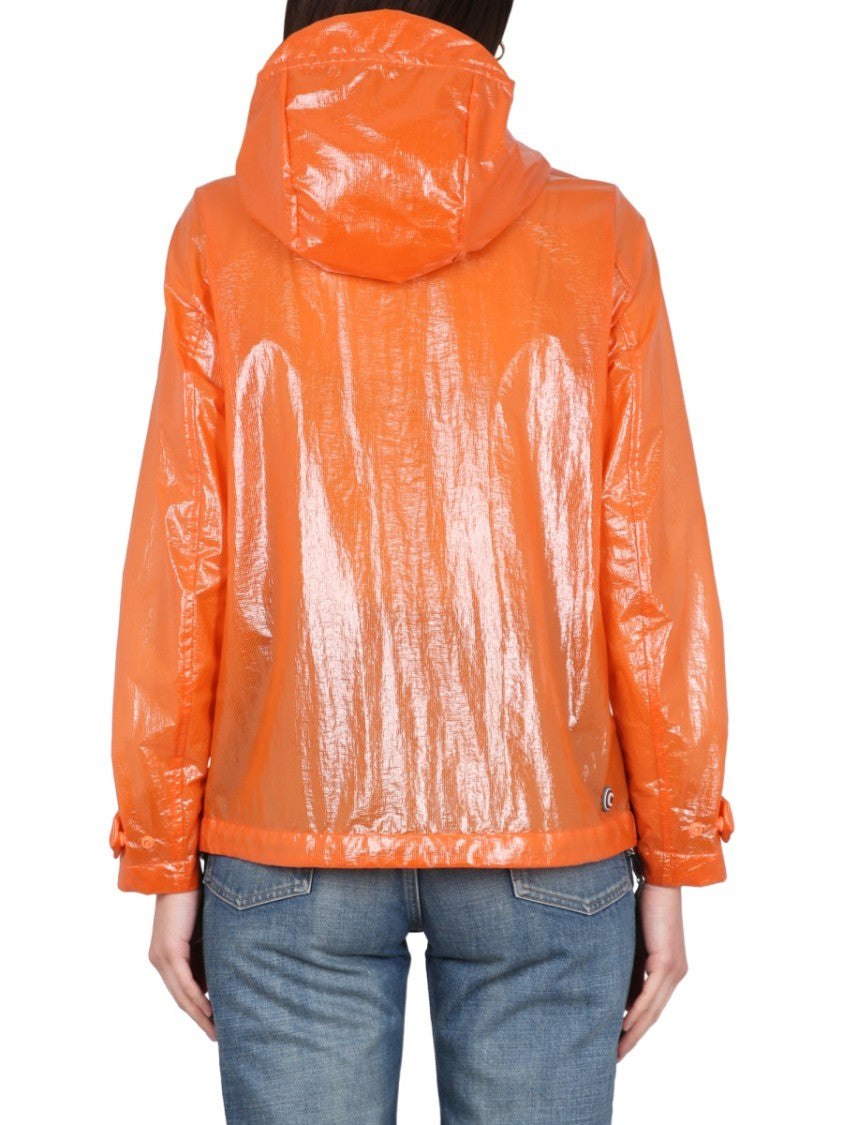 Glossy Waxed Jacket With High Neck