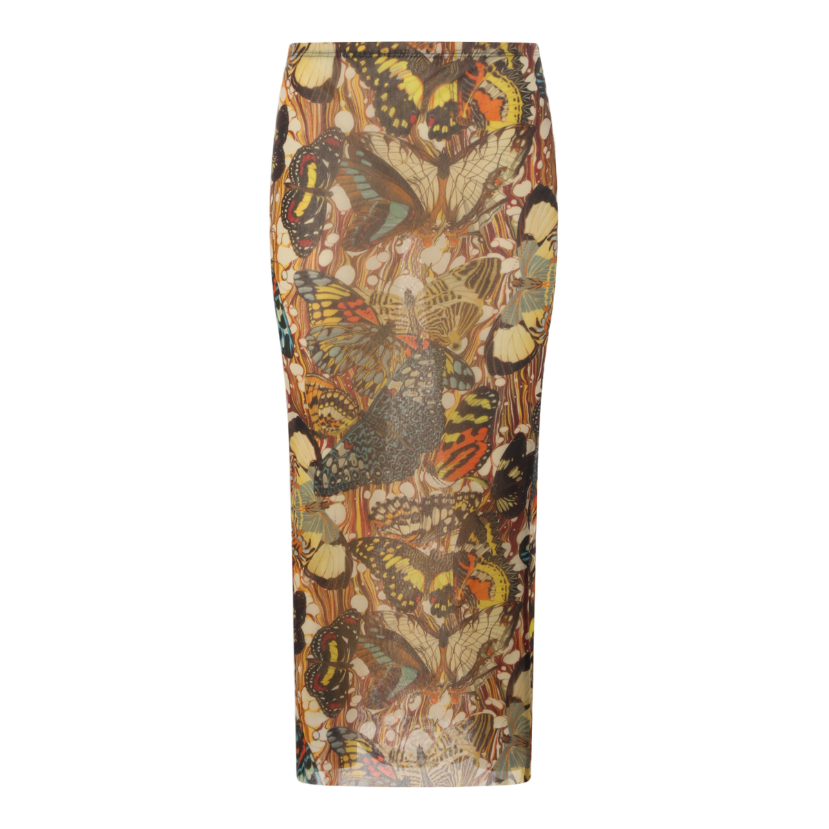Butterfly Print Midi Skirt with Elastic Waistband