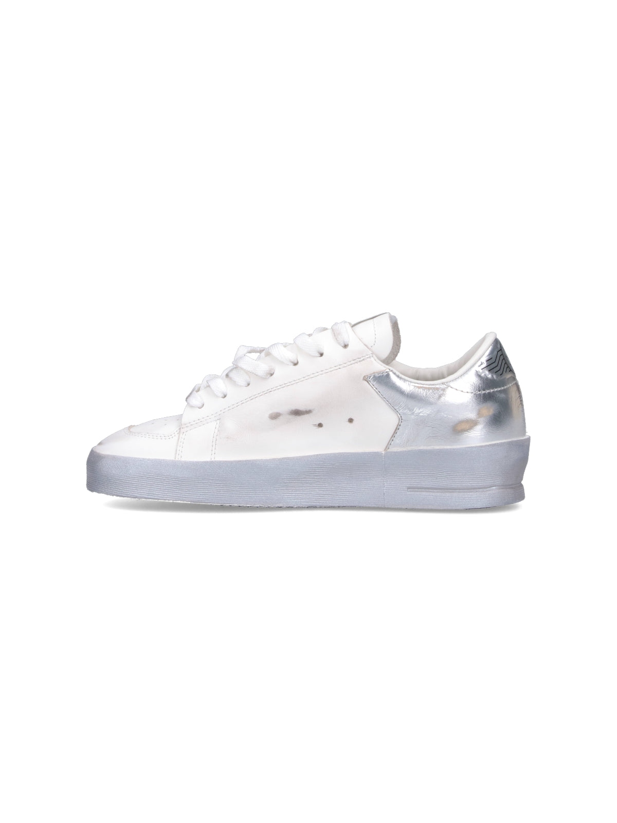 White Stardan Distressed Silver Accent Sneakers