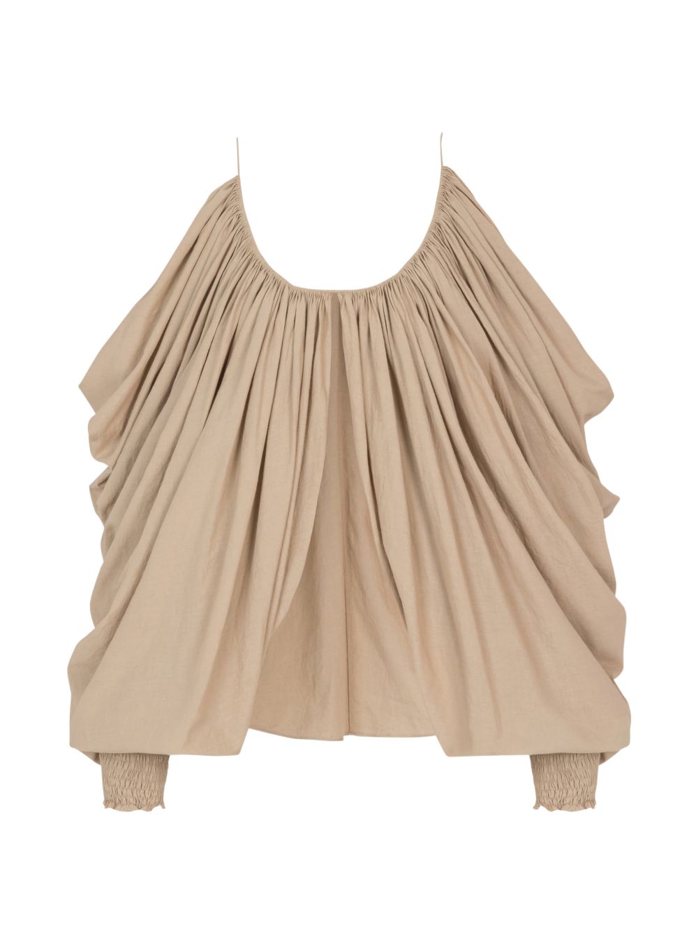 Beige Gathered Cut Out Cotton Top