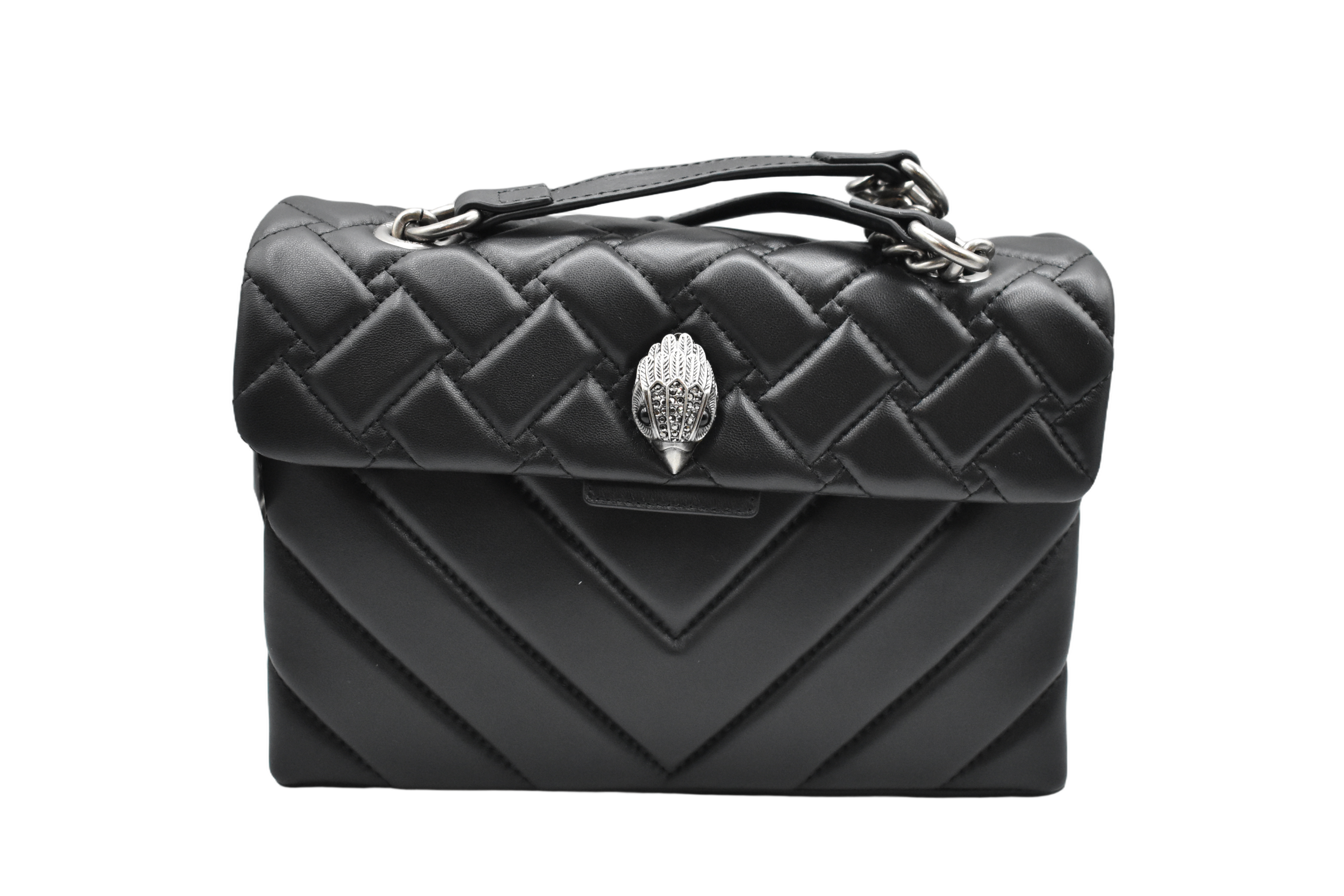 Quilted Black Handbag With Silver-Tone Clasp