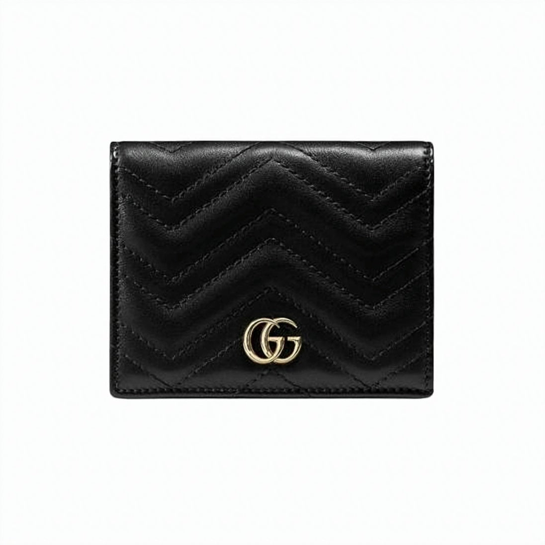 Quilted Black Calf Leather Card Case with Double-G Logo