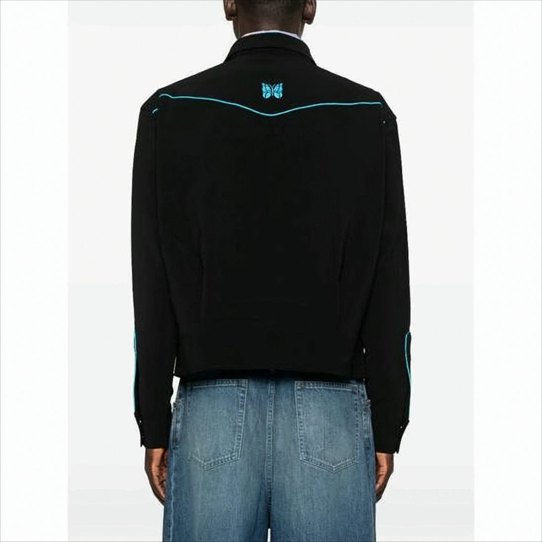 Embroidered Black Jacket with Turquoise Butterfly Motifs