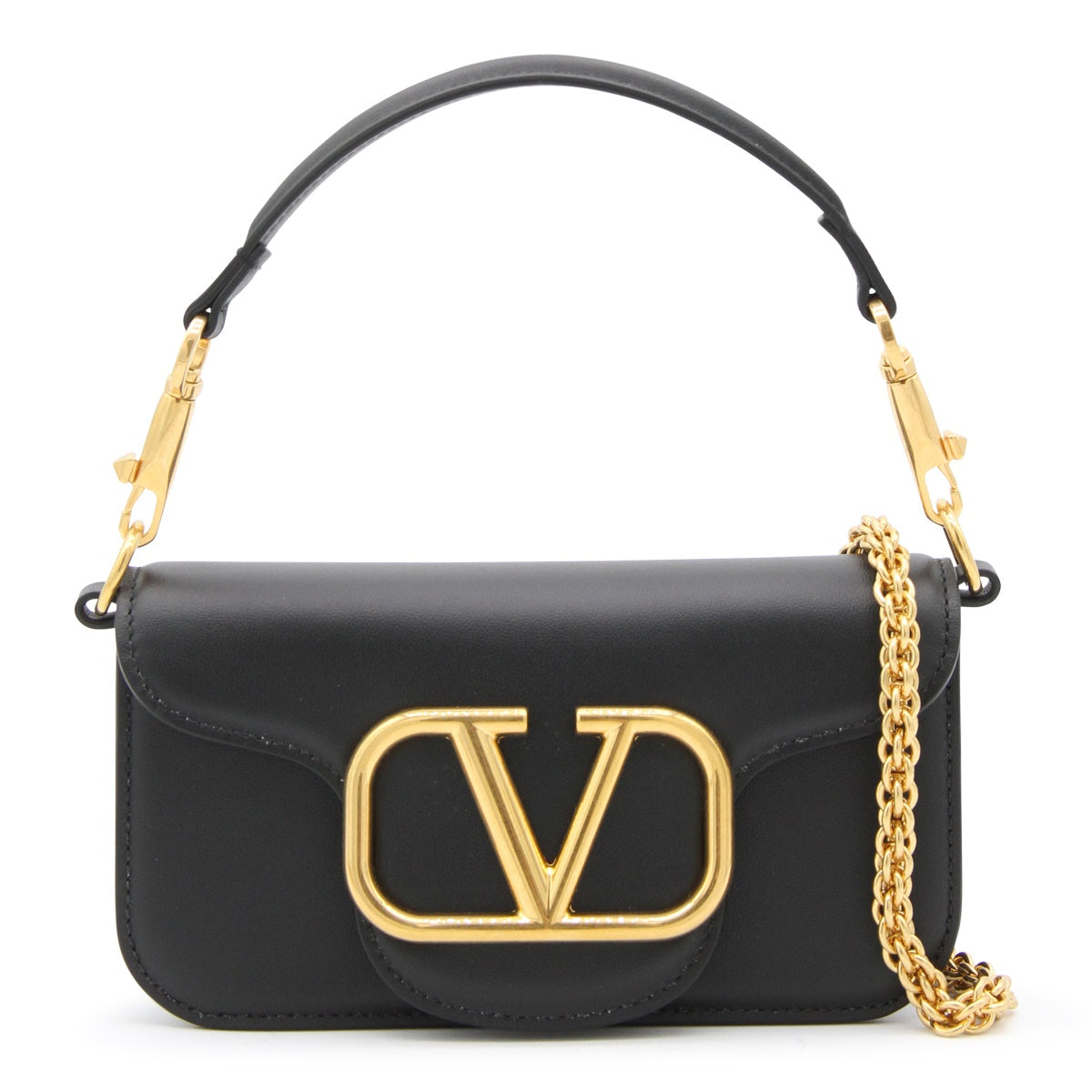 Rectangular Black Handbag with Gold Emblem