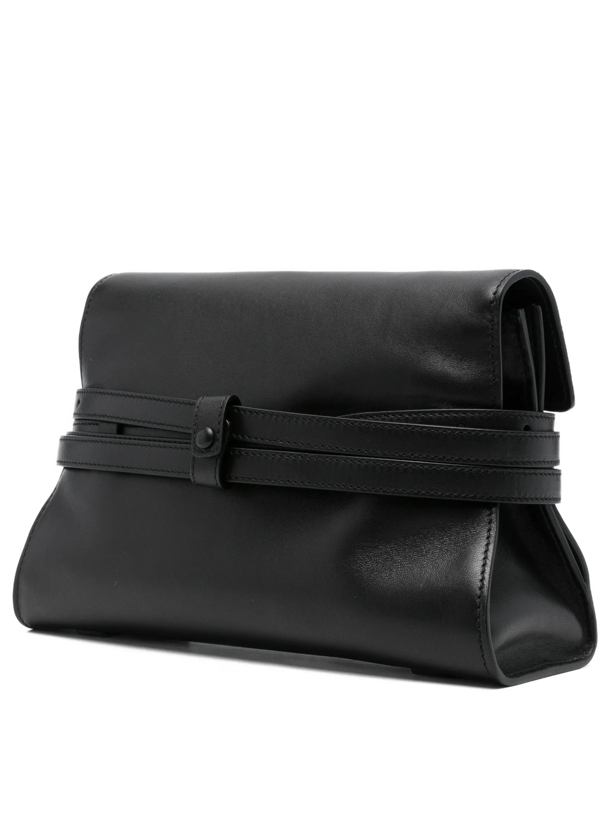 Fold-Over Nappa Leather Shoulder Bag With Gold