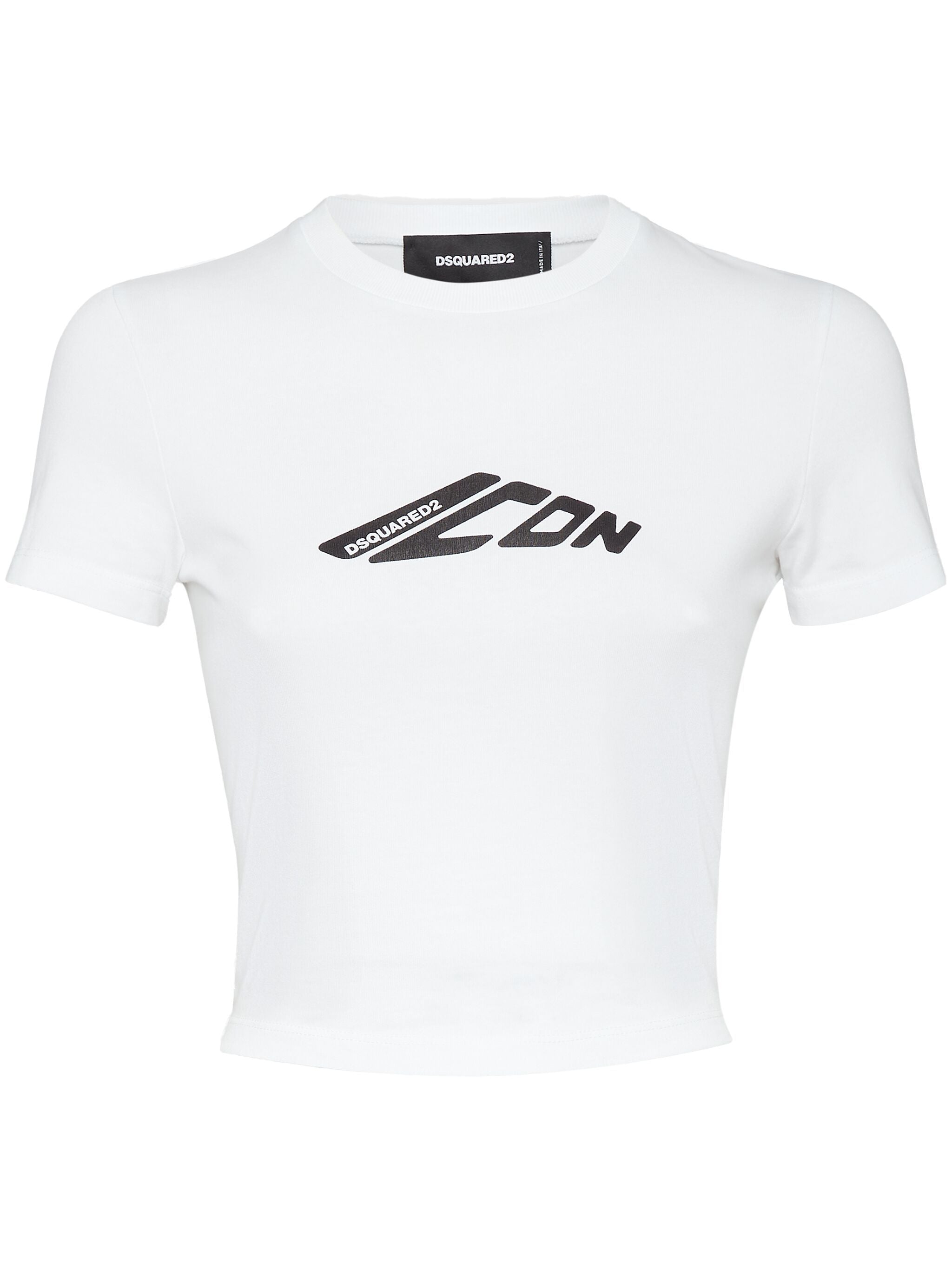 Cropped White Cotton Jersey Icon T-Shirt
